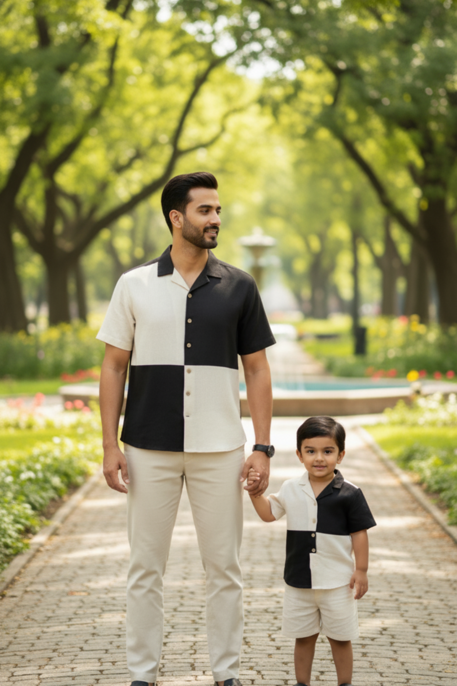 Black and Cream Checkerboard Father Son Twinning Set