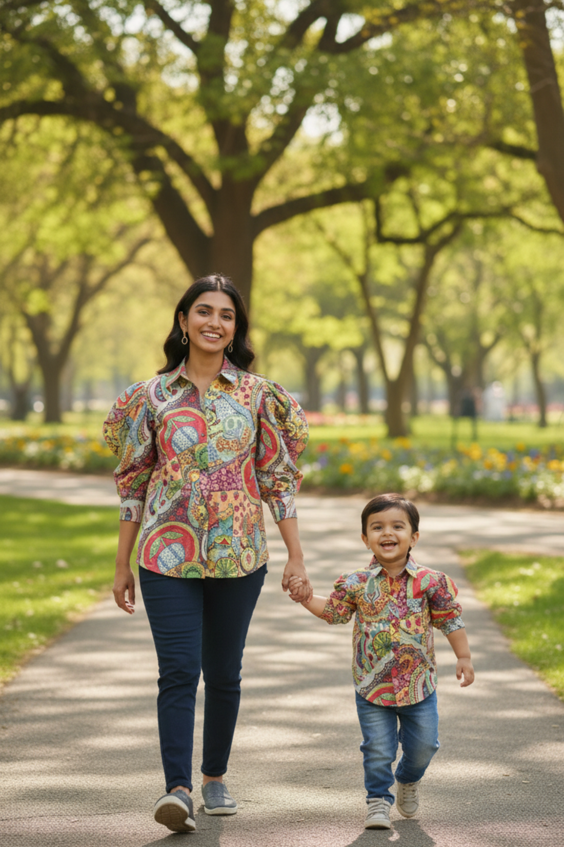 Multicolor Print Shirt Twinning Set