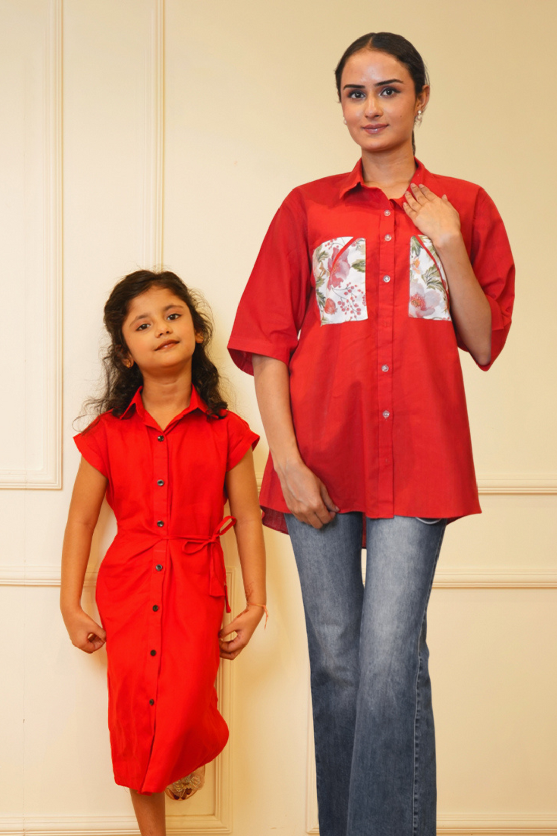 Red Shirt and Dress Twinning Set