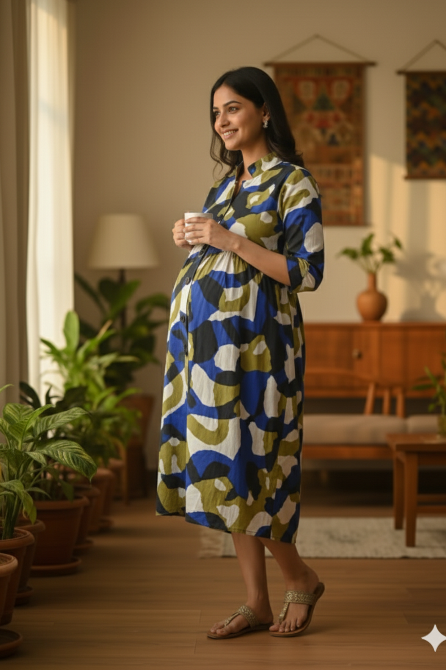 Zig Zag Print Maternity Dress