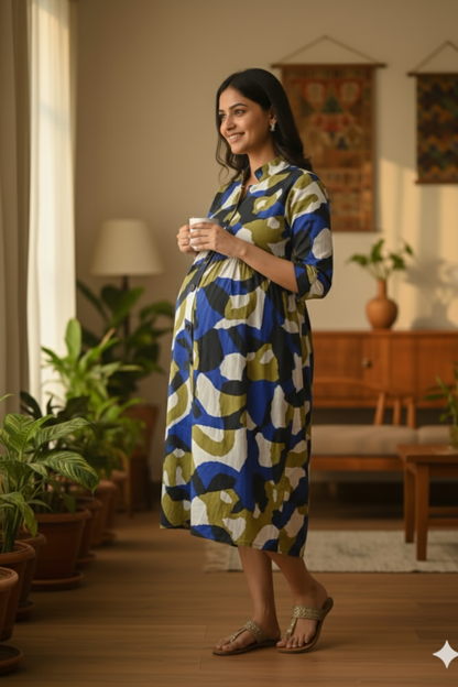 Zig Zag Print Maternity Dress