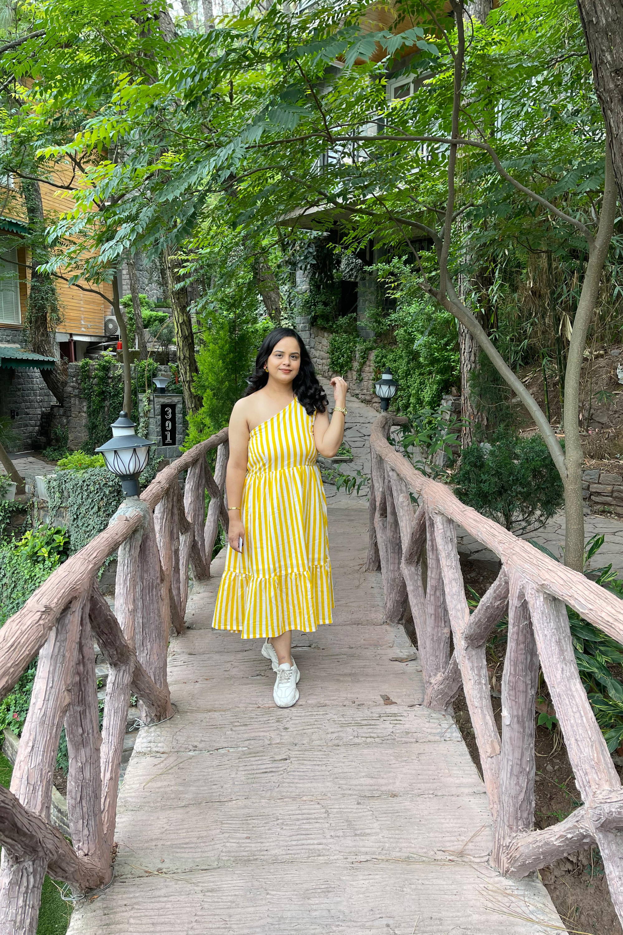 Yellow White Stripes Off Shoulder Dress