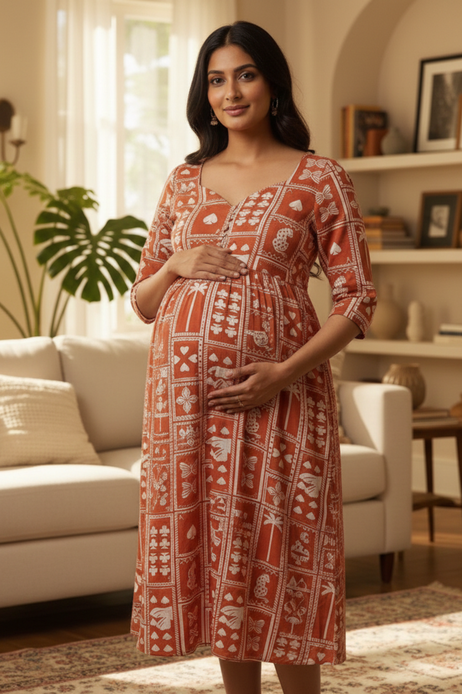 Rust Tribal Print Maternity Dress