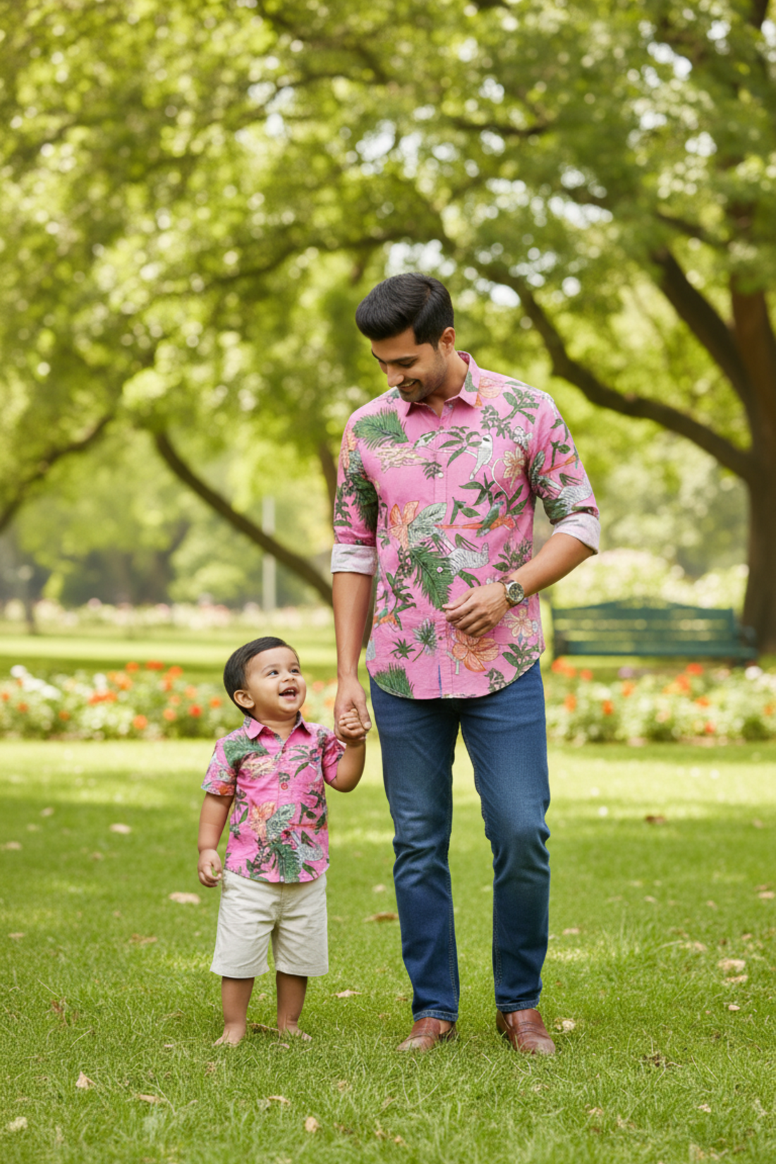 Pink Animal Print Father Son Twinning Set