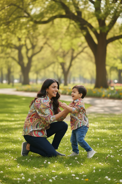 Multicolor Print Shirt Twinning Set