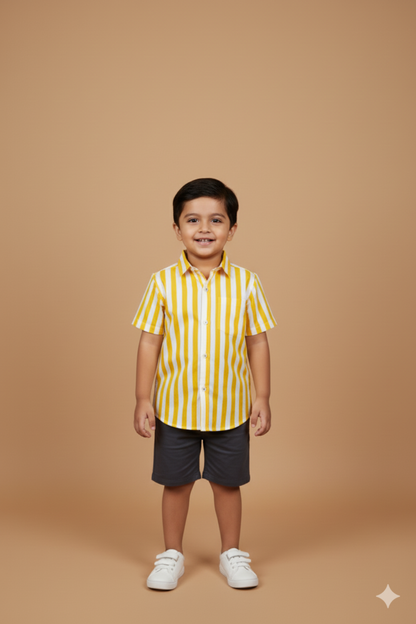 Yellow and White Stripes Father Son Twinning Set