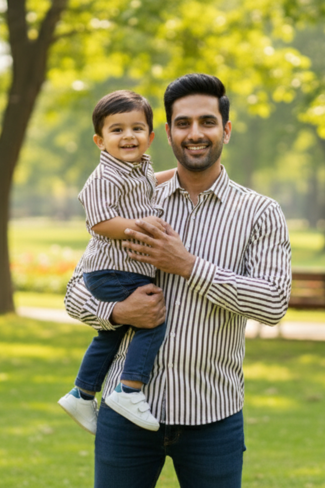 Brown and White Stripes Father Son Twinning Set