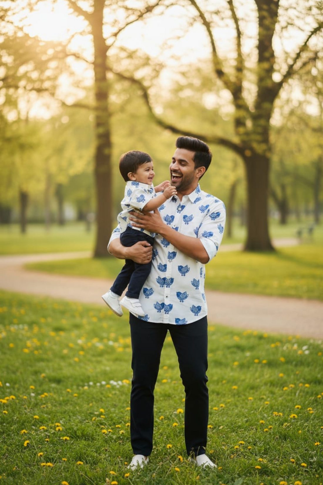 Blue Bird Print Father Son Twinning Set