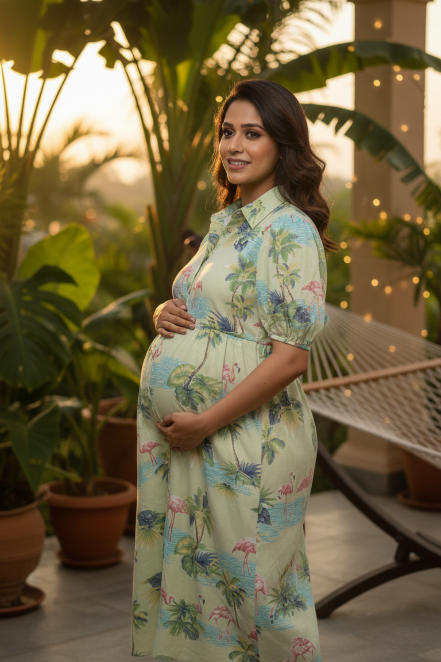 Flamingo Print Maternity Dress