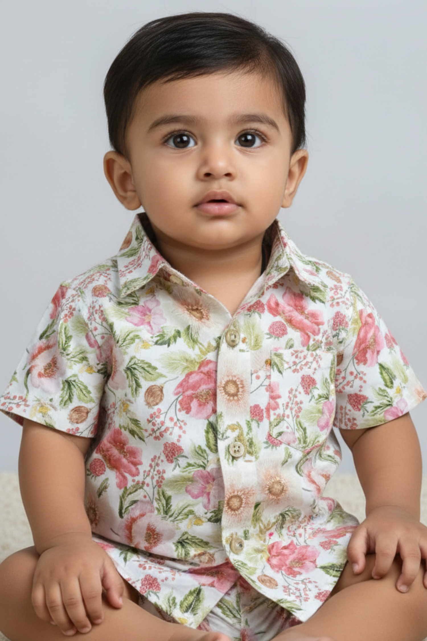 White Floral Print Father Son Twinning Set
