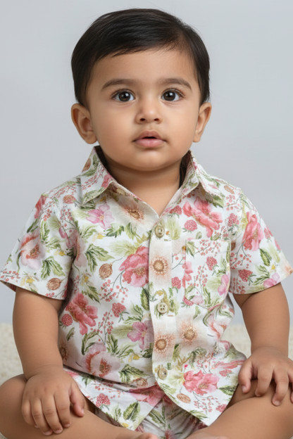 White Floral Print Father Son Twinning Set