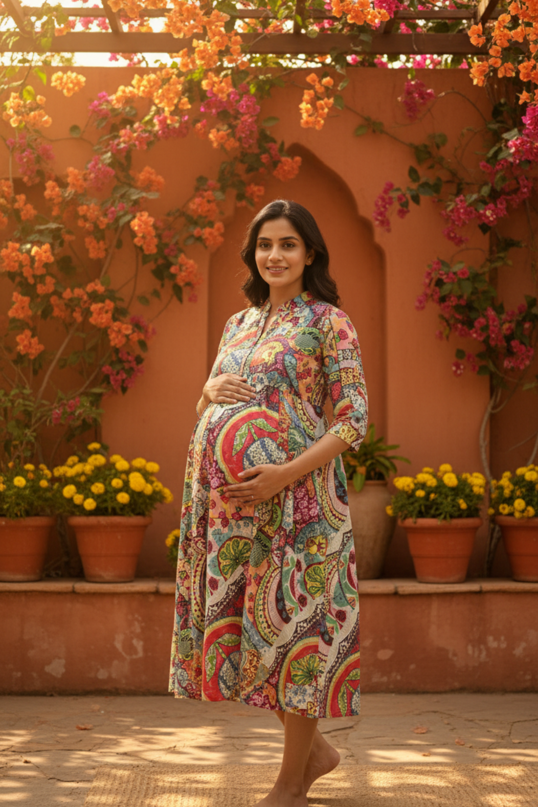 Mutlicolor Print Maternity Dress