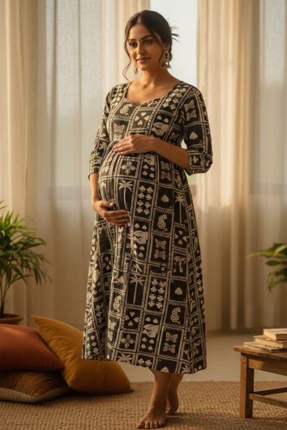 Black and White Tribal Print Maternity Dress