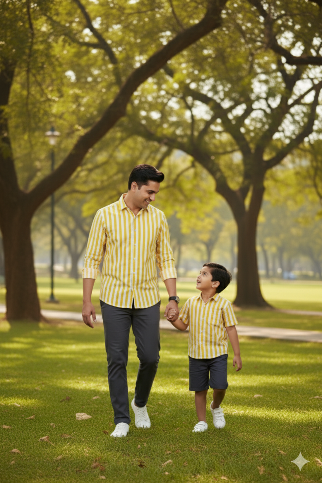 Yellow and White Stripes Father Son Twinning Set