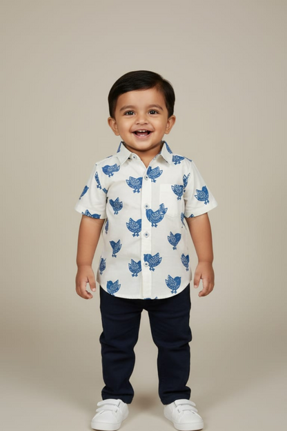 Blue Bird Print Father Son Twinning Set