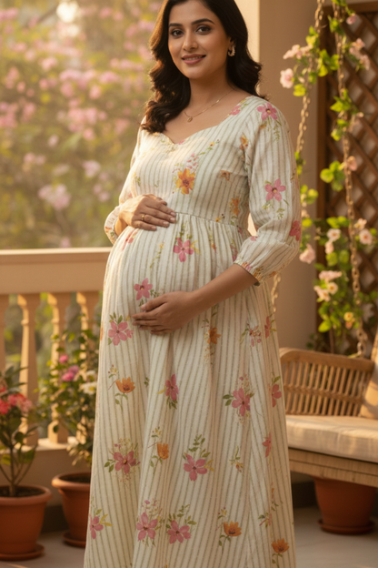 Stripes with Floral Maternity Dress