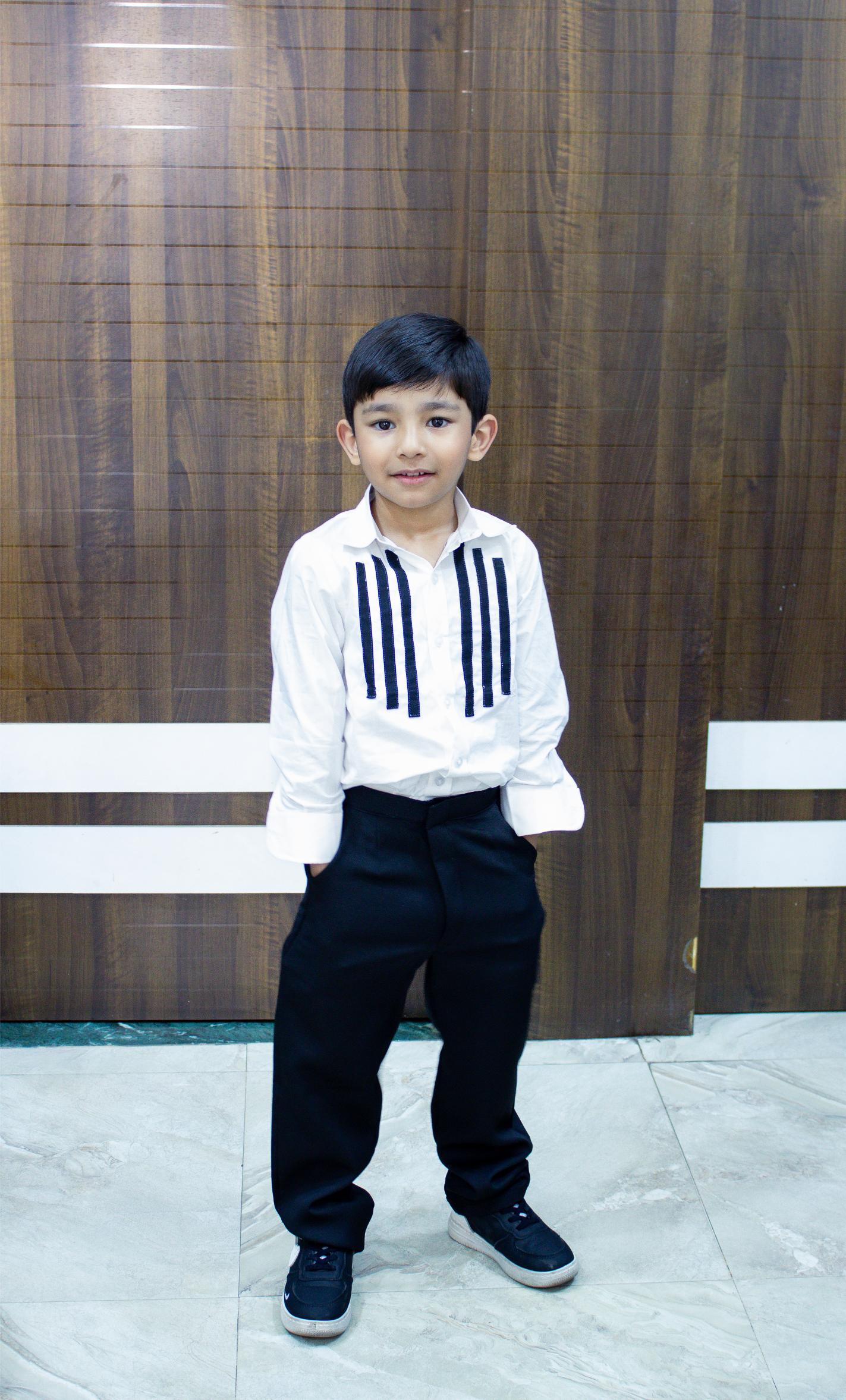 White Frill Shirt Mother Son Combo