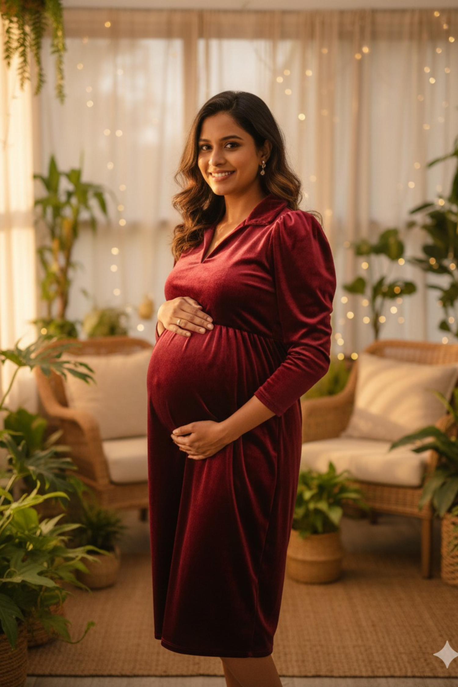 Onion Pink Velvet Maternity Dress