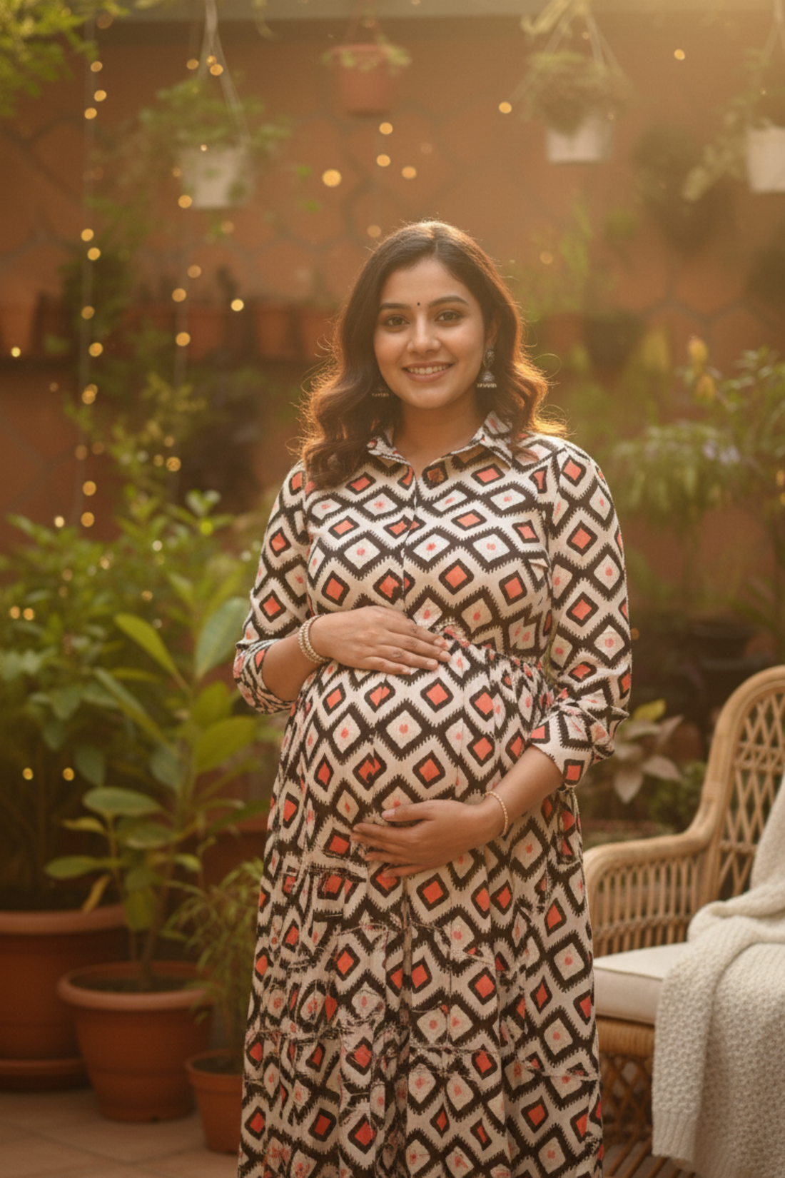 Geometric Print Maternity Dress