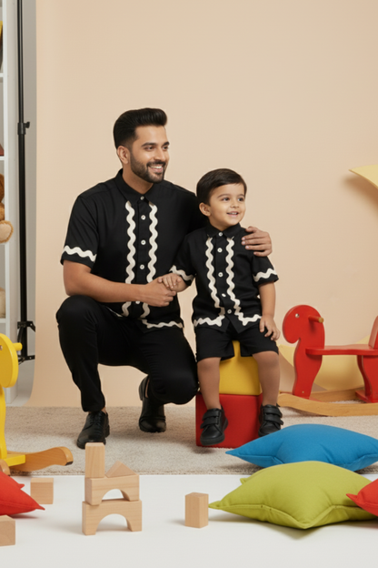 Black Lace Shirts Father Son Twinning Set