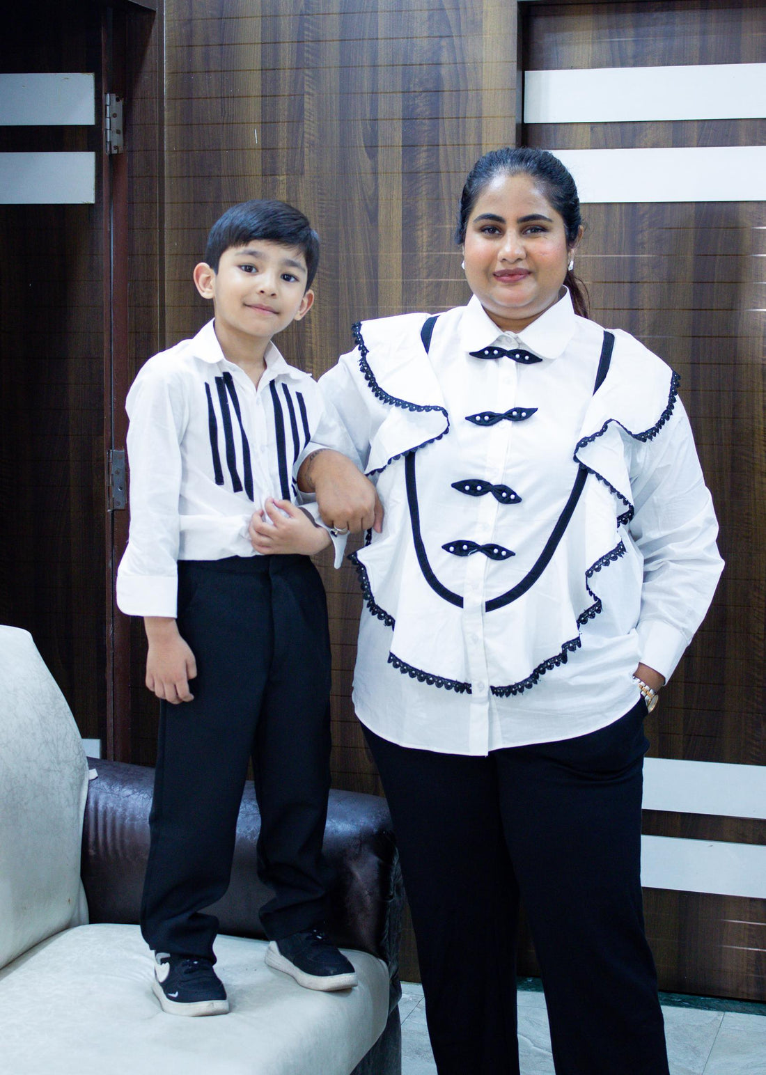 White Frill Shirt Mother Son Twinning Set