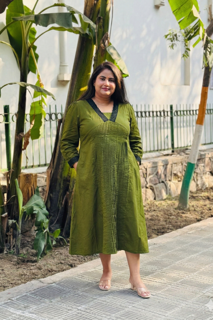 Olive Green Lacy Macy Maternity Dress