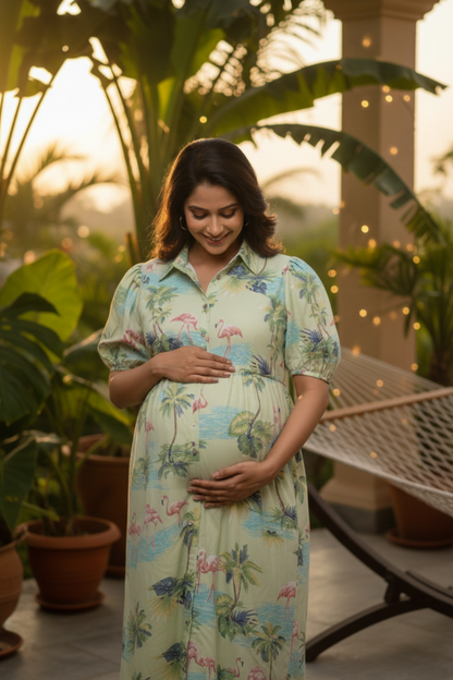Flamingo Print Maternity Dress