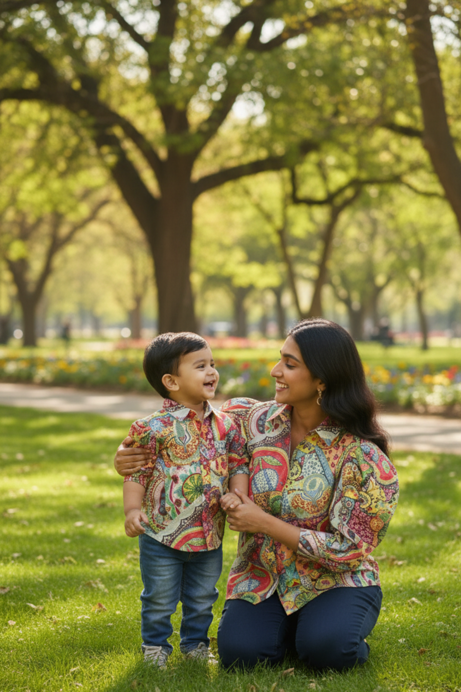 Multicolor Print Shirt Twinning Set