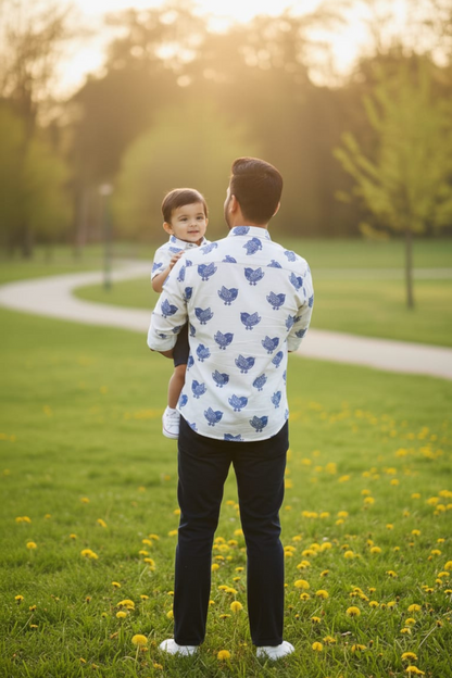 Blue Bird Print Father Son Twinning Set