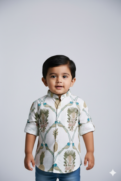 White Pineapple Print Father Son Twinning Set