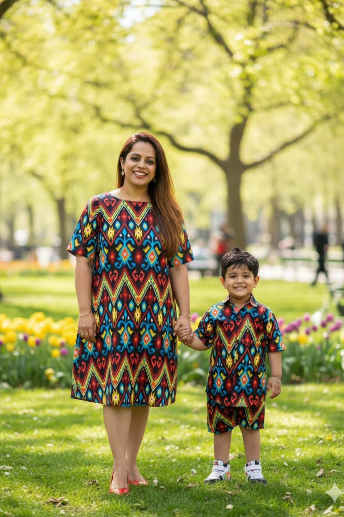 Black Tribal Print Mother Son Twinning Set