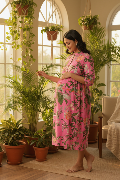 Pink Animal Print Maternity Dress