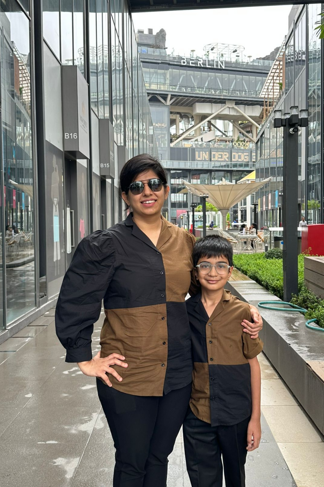 Black and Brown Checkerboard Shirt Twinning Combo