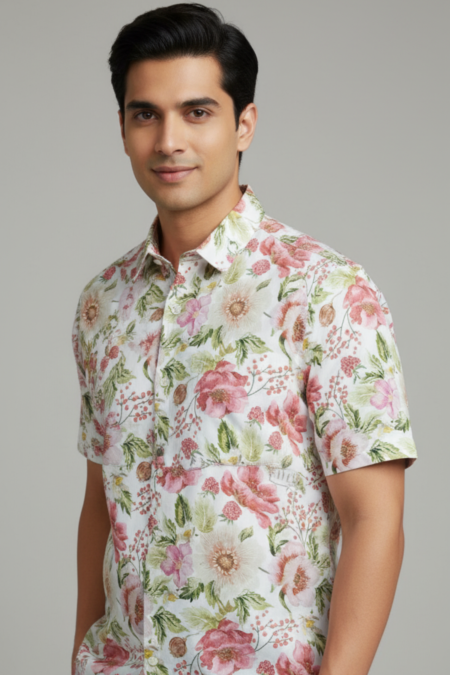 White Floral Print Father Son Twinning Set