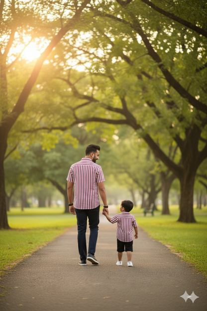 Red and White Stripes Father Son Twinning Set