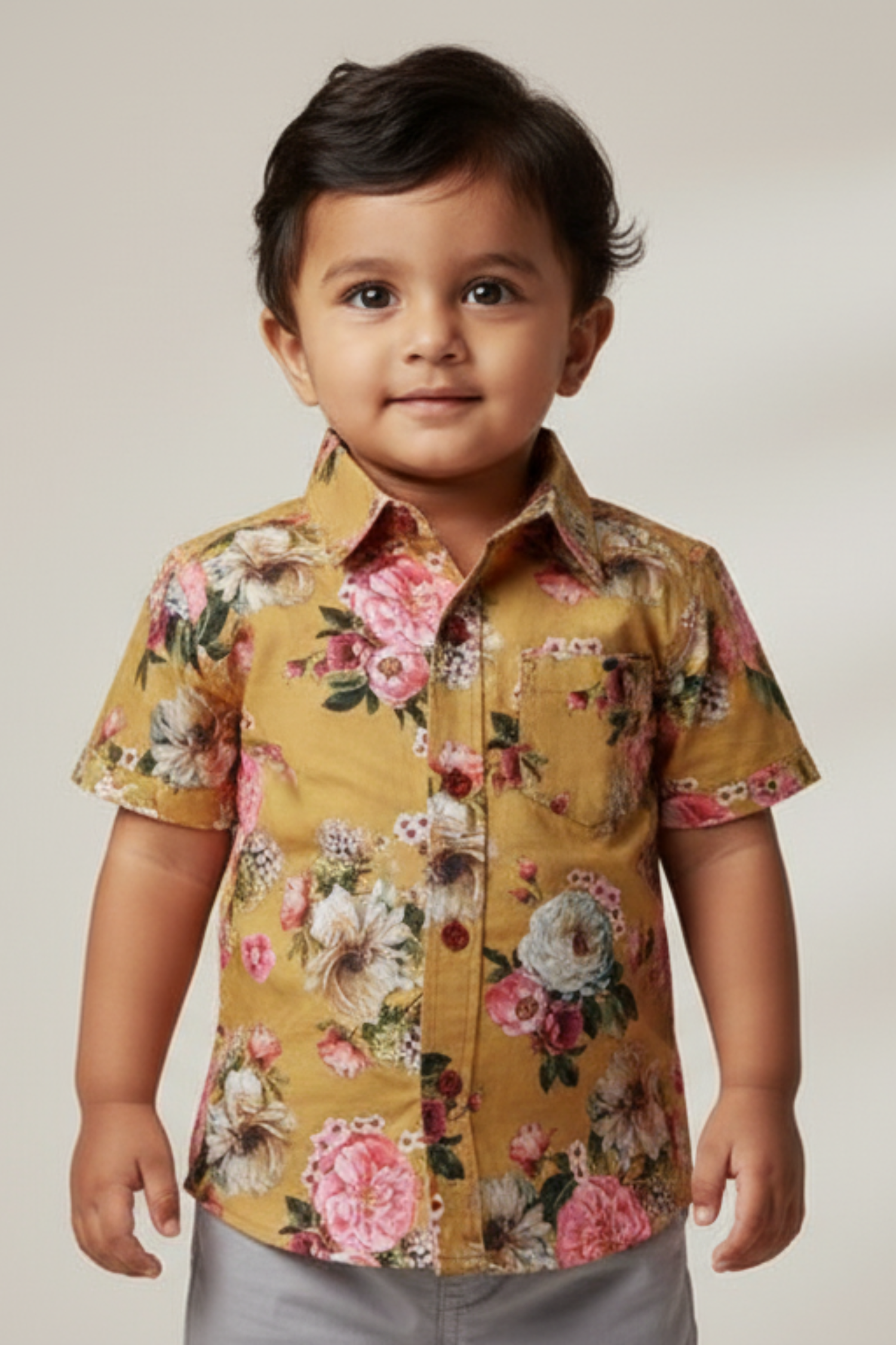 Mustard Floral Print Father Son Twinning Set