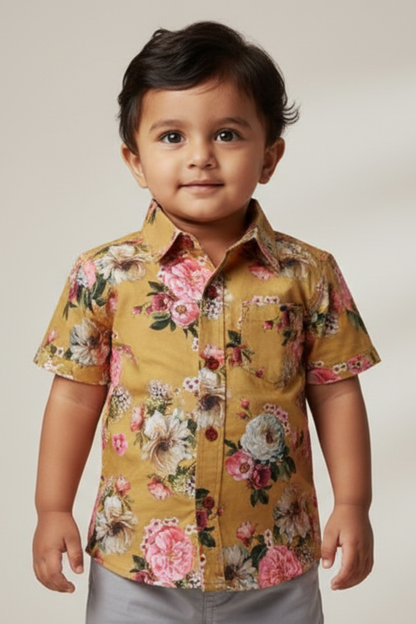 Mustard Floral Print Father Son Twinning Set