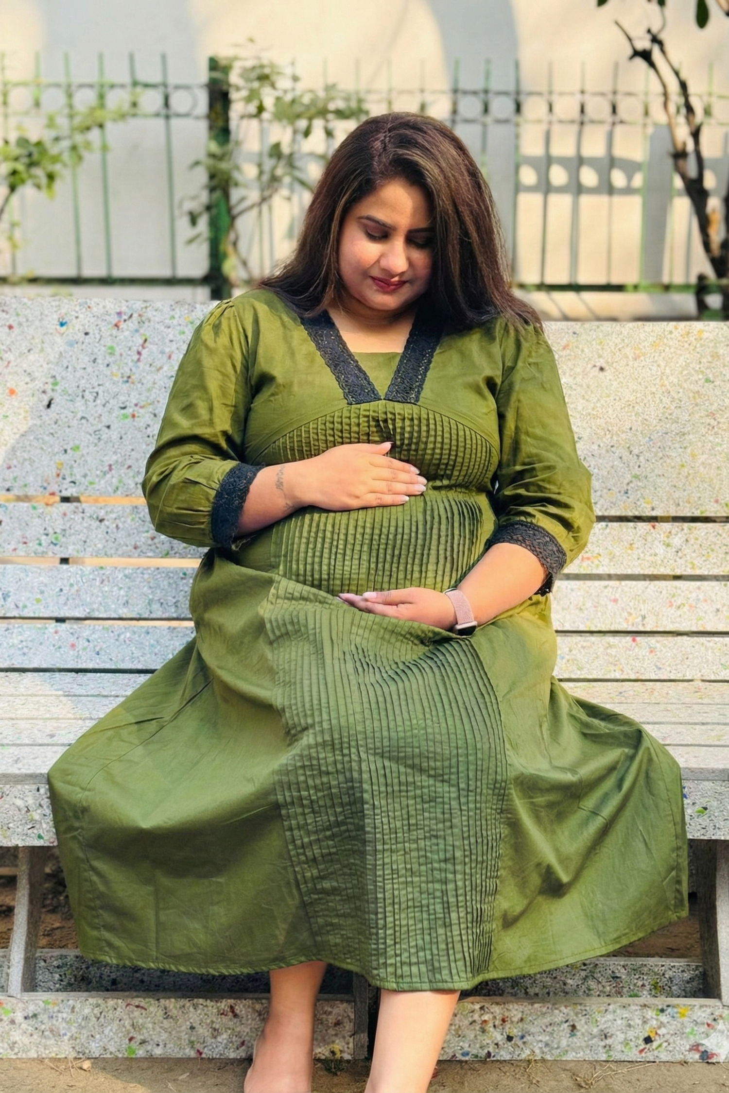 Olive Green Lacy Macy Maternity Dress