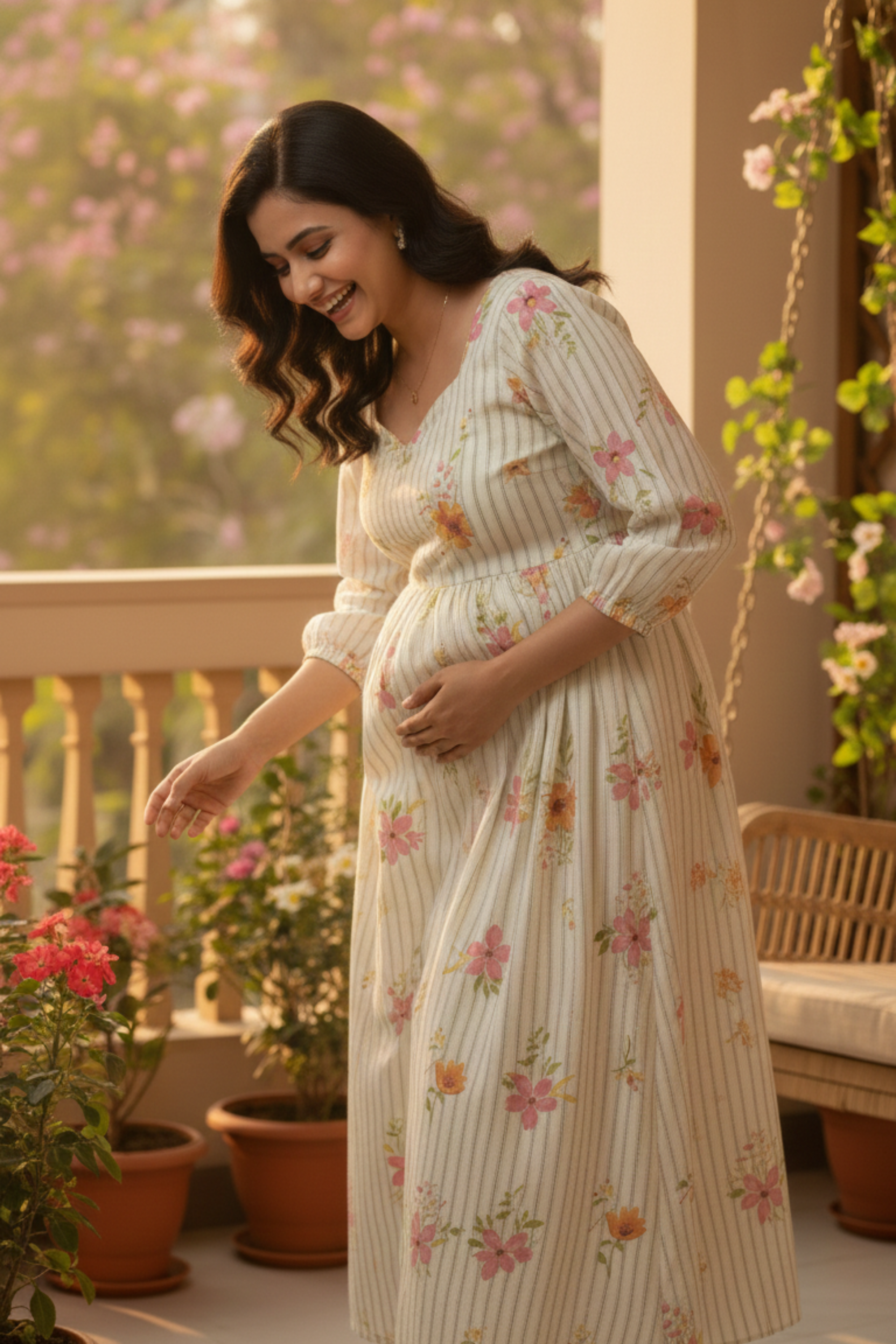 Stripes with Floral Maternity Dress
