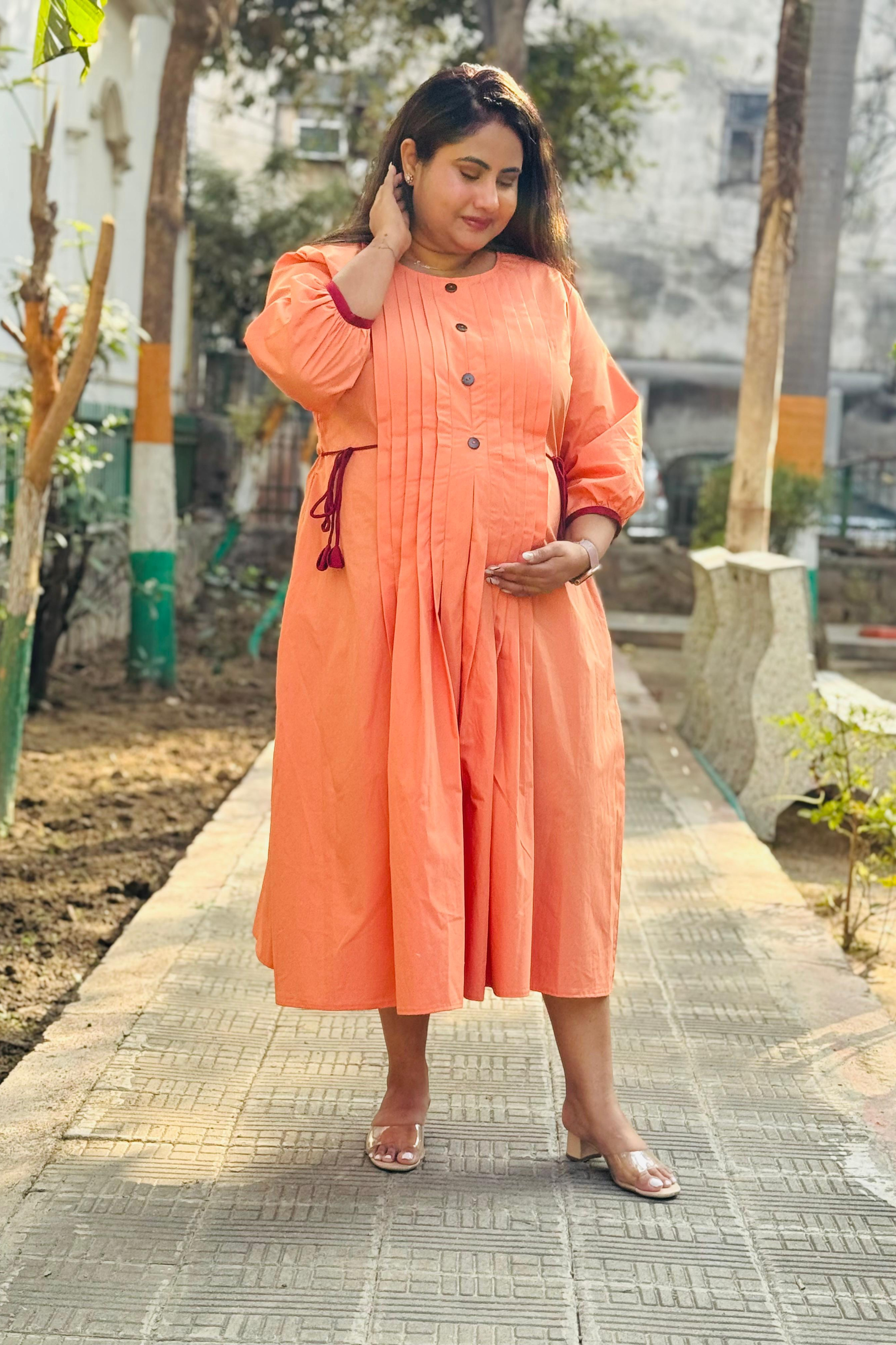 Orange Ribbon Maternity Dress