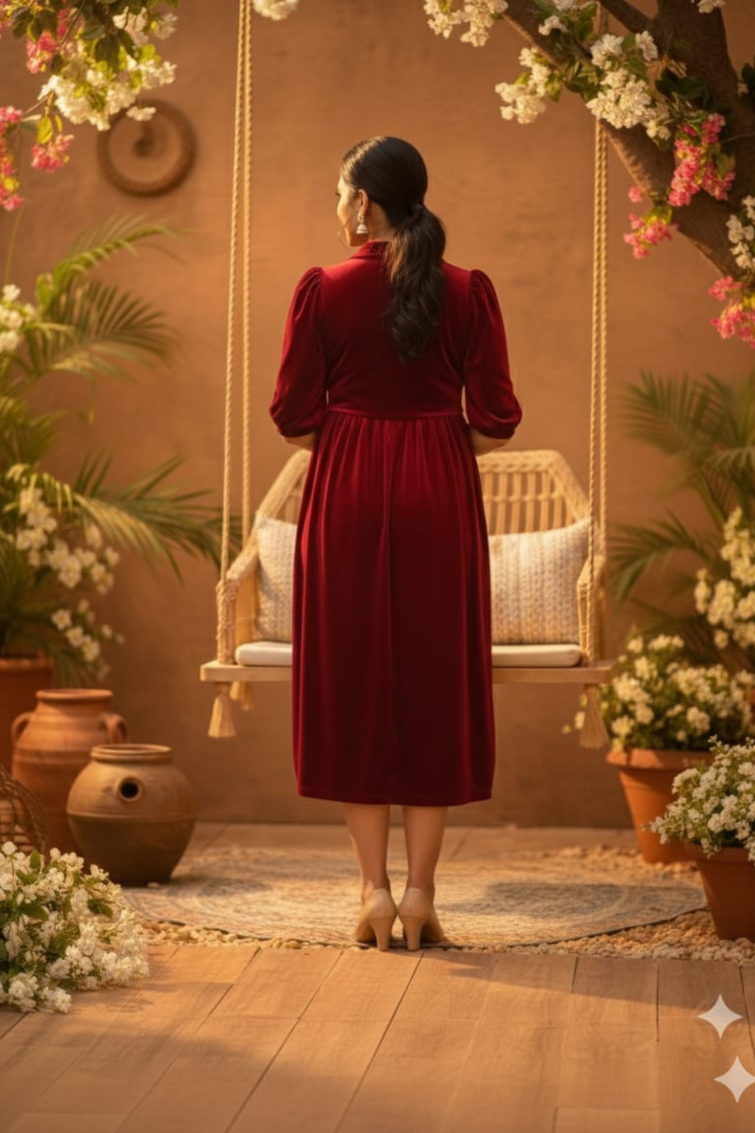 Maroon Velvet Maternity Dress