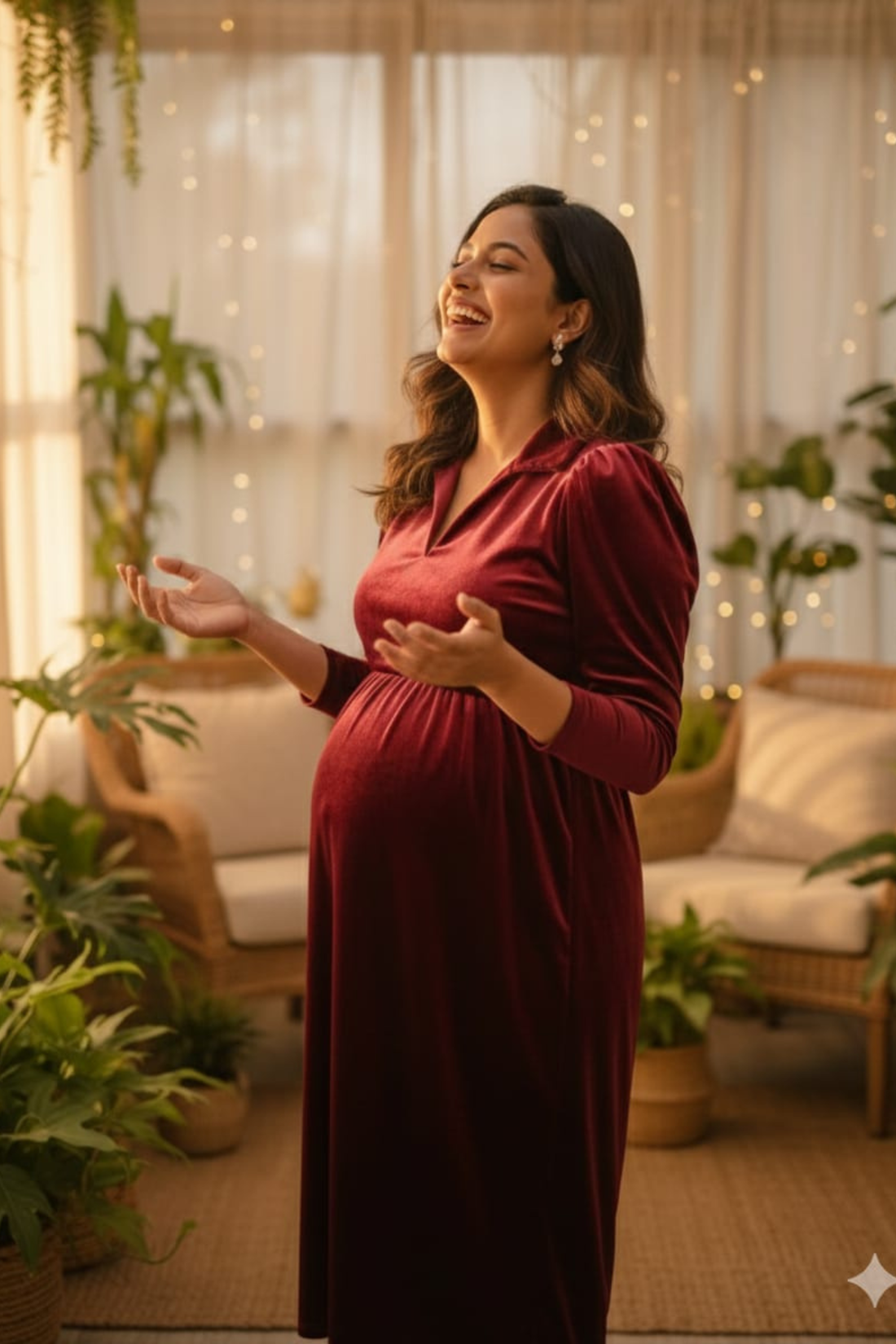 Onion Pink Velvet Maternity Dress