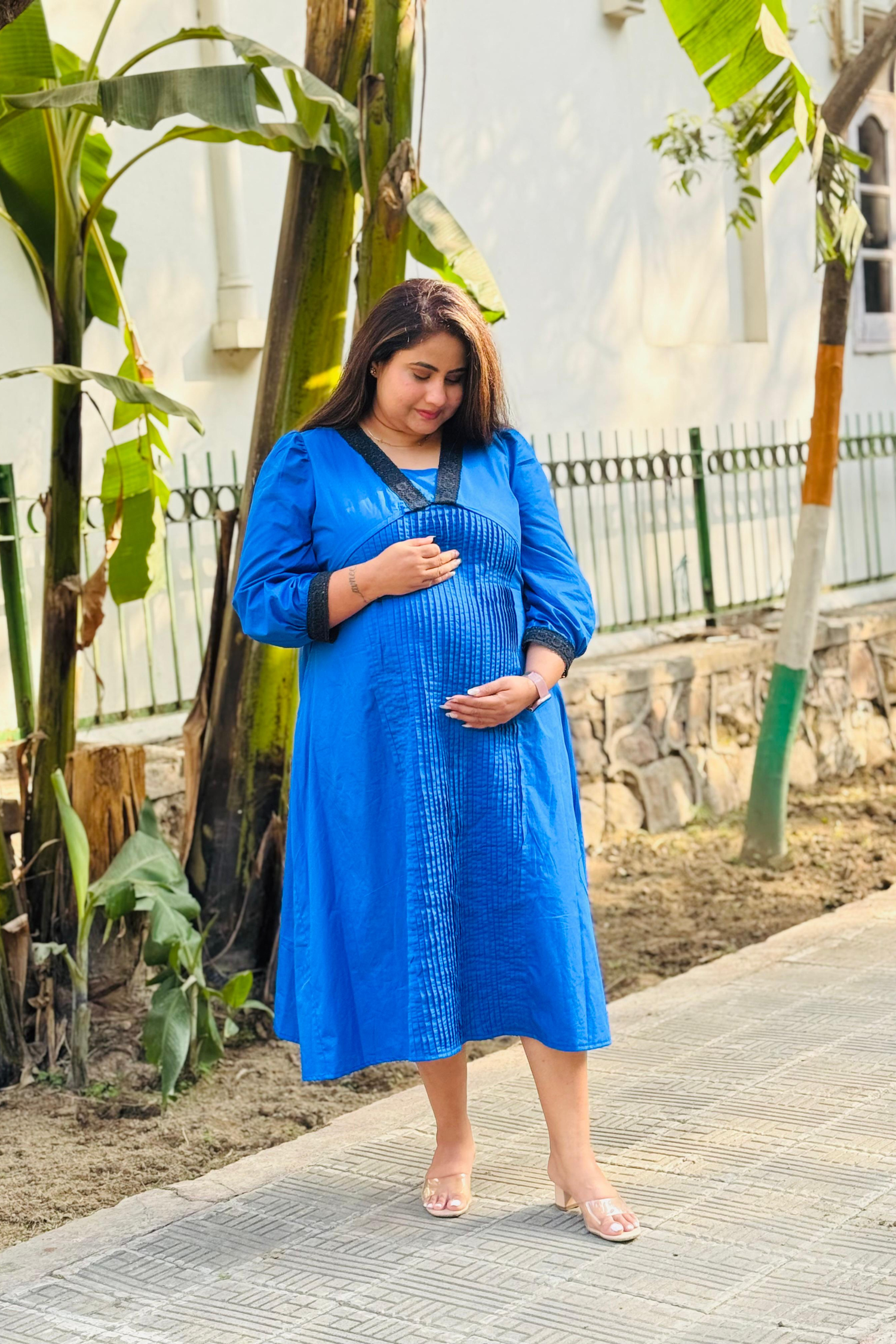Blue Lacy Macy Maternity Dress