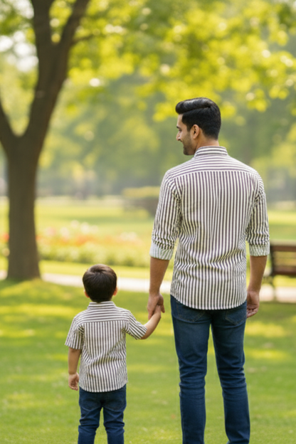 Brown and White Stripes Father Son Twinning Set
