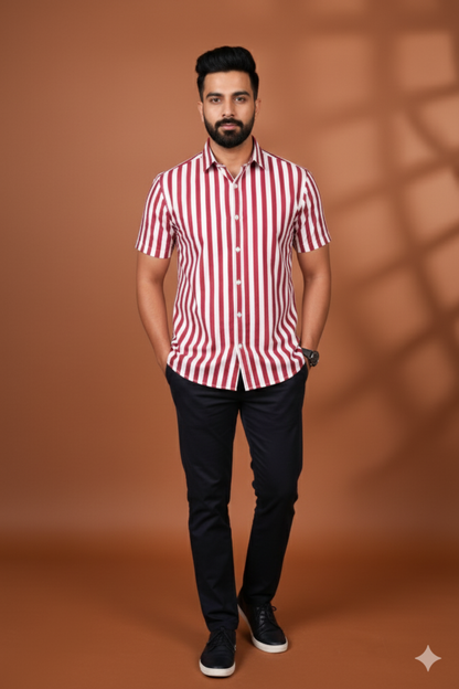 Red and White Stripes Father Son Twinning Set