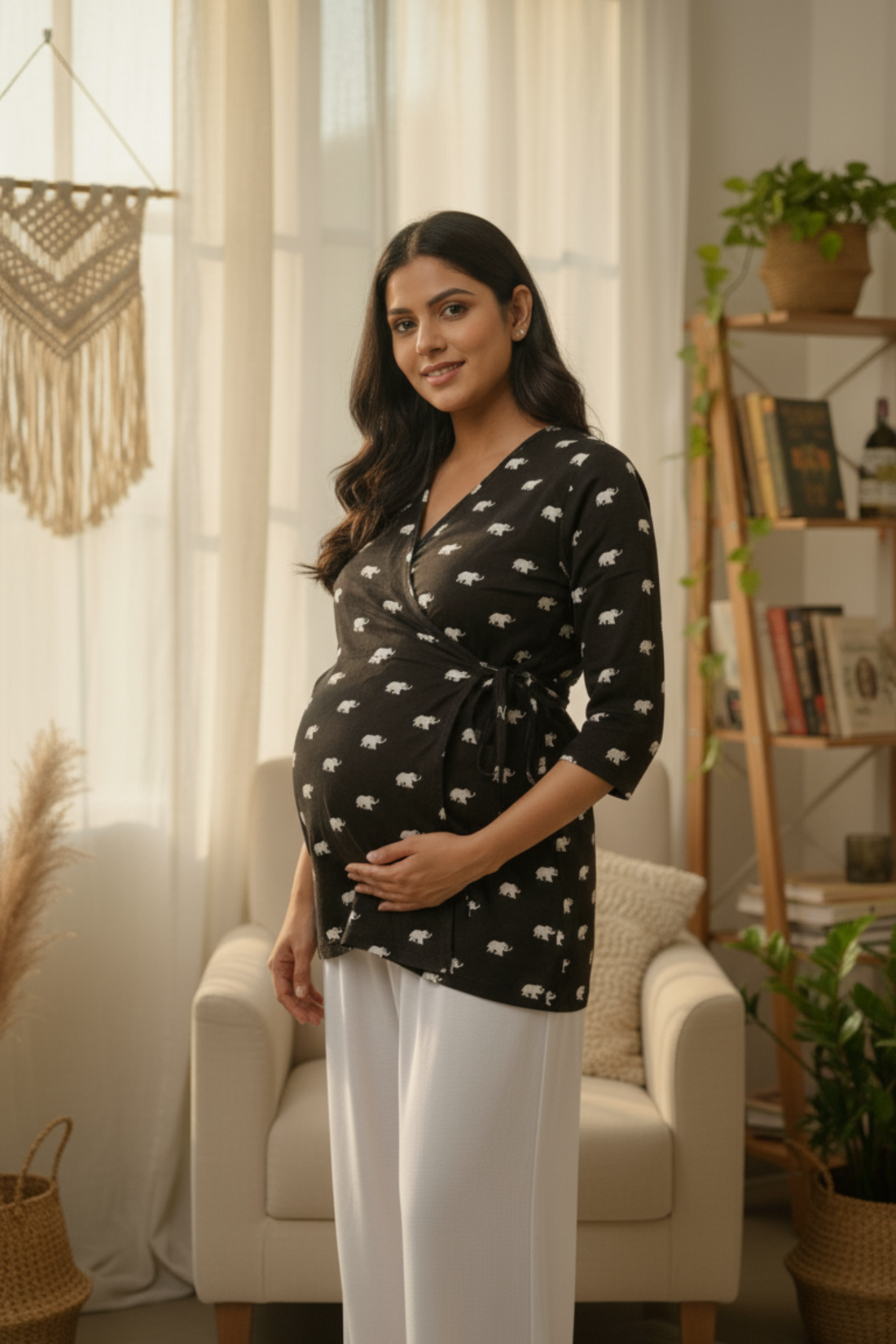 Black Elephant Print Maternity Top