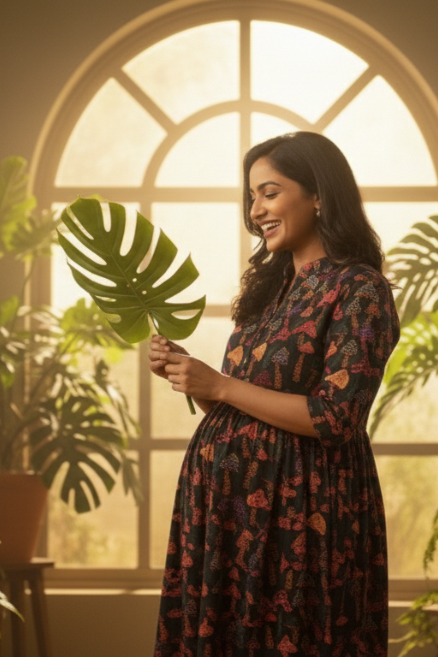 Mushroom Print Maternity Dress