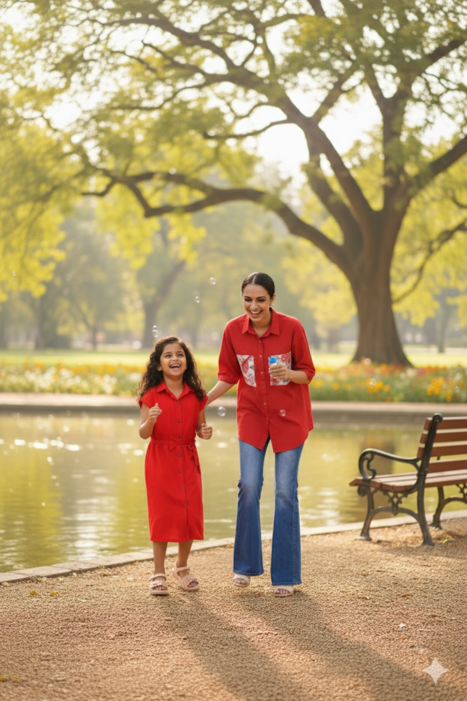 Red Shirt and Dress Twinning Set