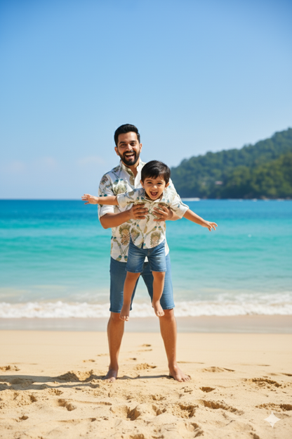 White Pineapple Print Father Son Twinning Set