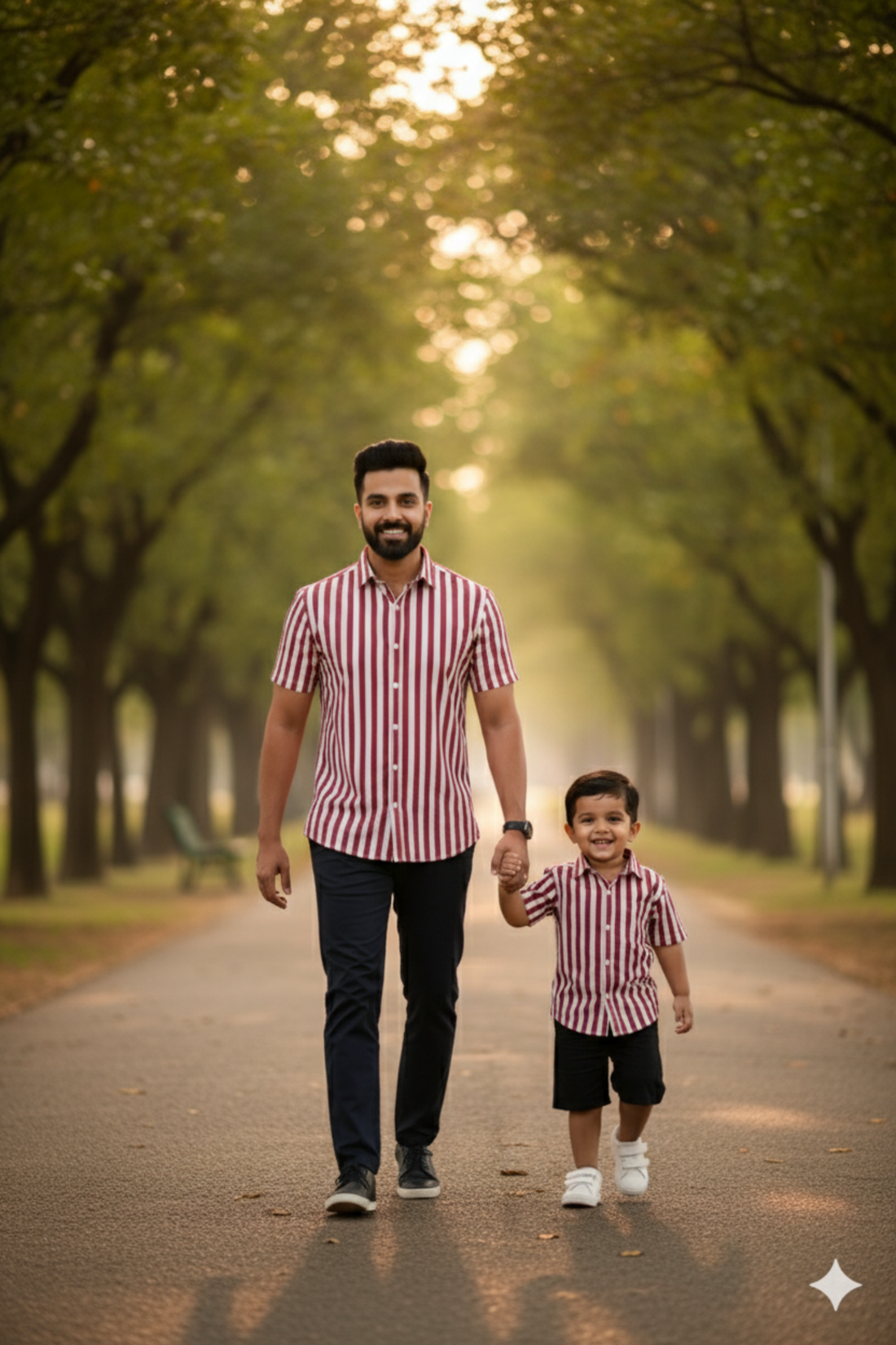 Red and White Stripes Father Son Twinning Set